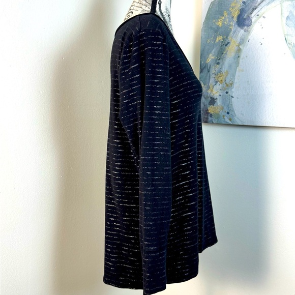 a.n.a Chic Cotton Blend Charcoal and silver Striped Long Sleeve Top size XL - Picture 2 of 8